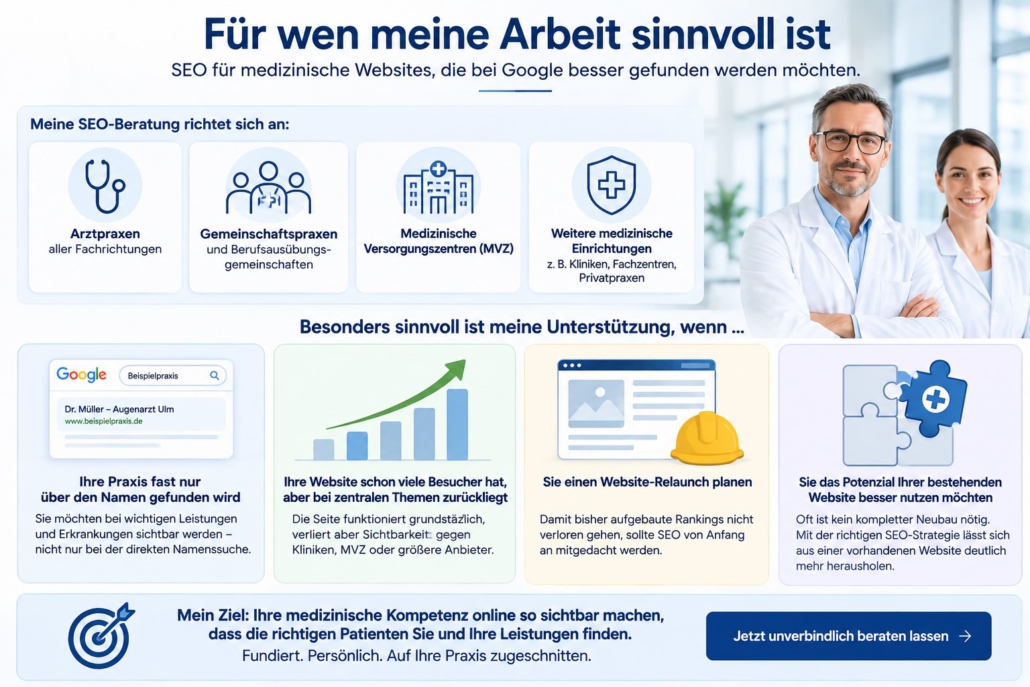 SEO für medizinische Websites, die bei Google besser gefunden werden möchten.